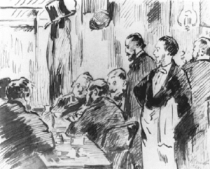 A lithograph of Café Guerbois by Manet